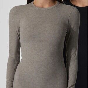 Athleisure Taupe Long Sleeve Ribbed Top Size L